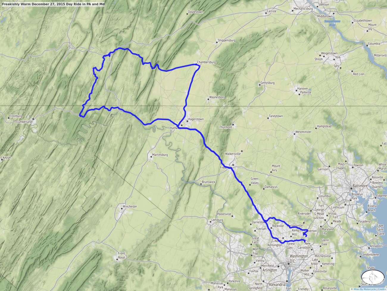Freakishly Warm December 27, 2015 Day Ride in PA and Md