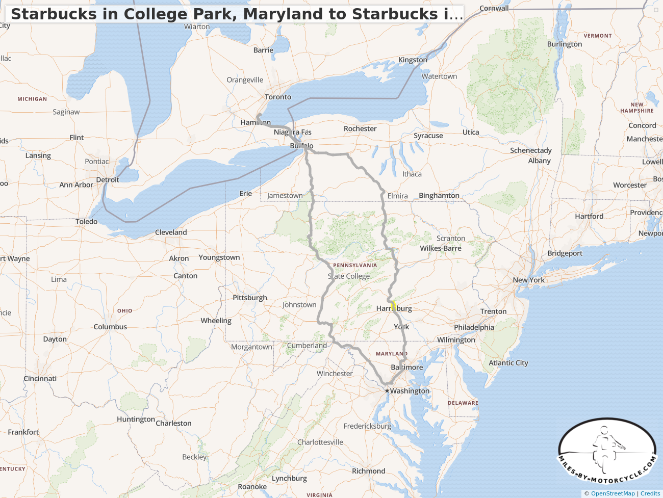 Starbucks in College Park, Maryland to Starbucks in Burlington, Ontario, Canada and back again