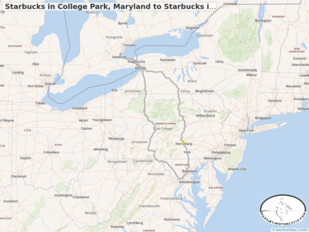 Starbucks in College Park, Maryland to Starbucks in Burlington, Ontario, Canada and back again
