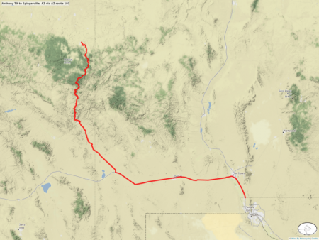Anthony TX to Spingerville, AZ via AZ route 191
