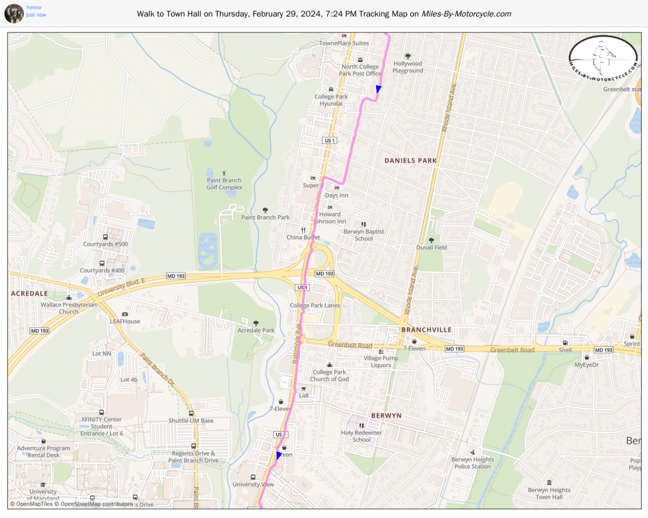 Walk to Town Hall on Thursday, February 29, 2024, 7:24 PM Tracking Map